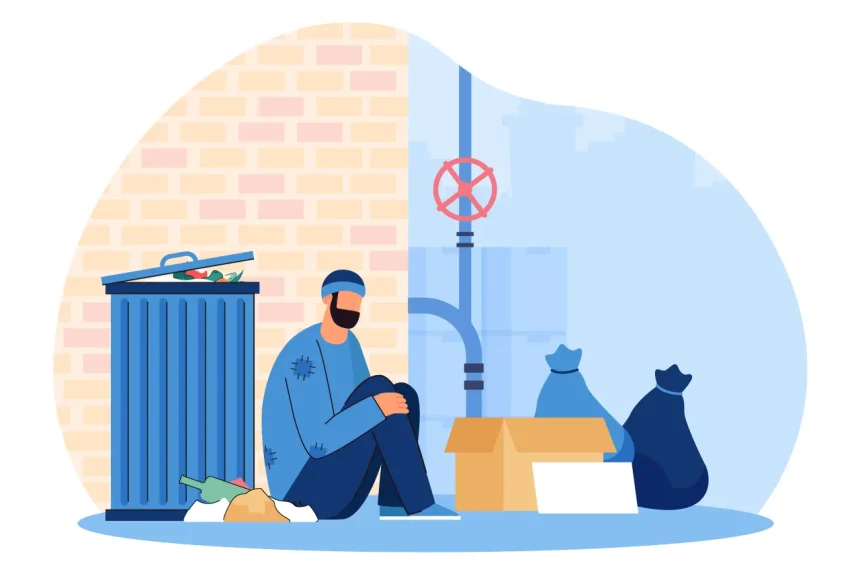 Homeless-man-sitting-on-ground-flat-vector-illustration