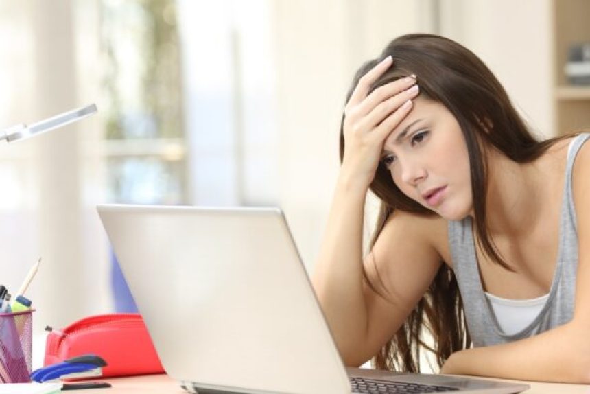 Worried and sad student online