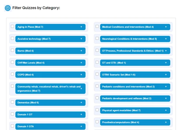 Quiz filtering by topic and domain